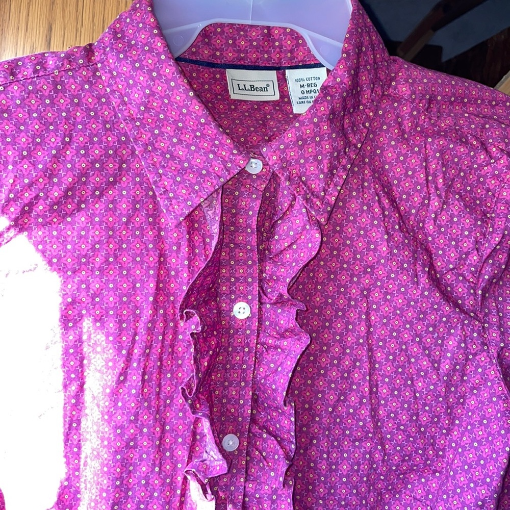 LL BEAN women’s western ruffled button down shirt